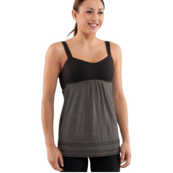 Lululemon Bra Tank Size 6 Black & Gray Run Back On Track Cinch Waist - Picture 2 of 8